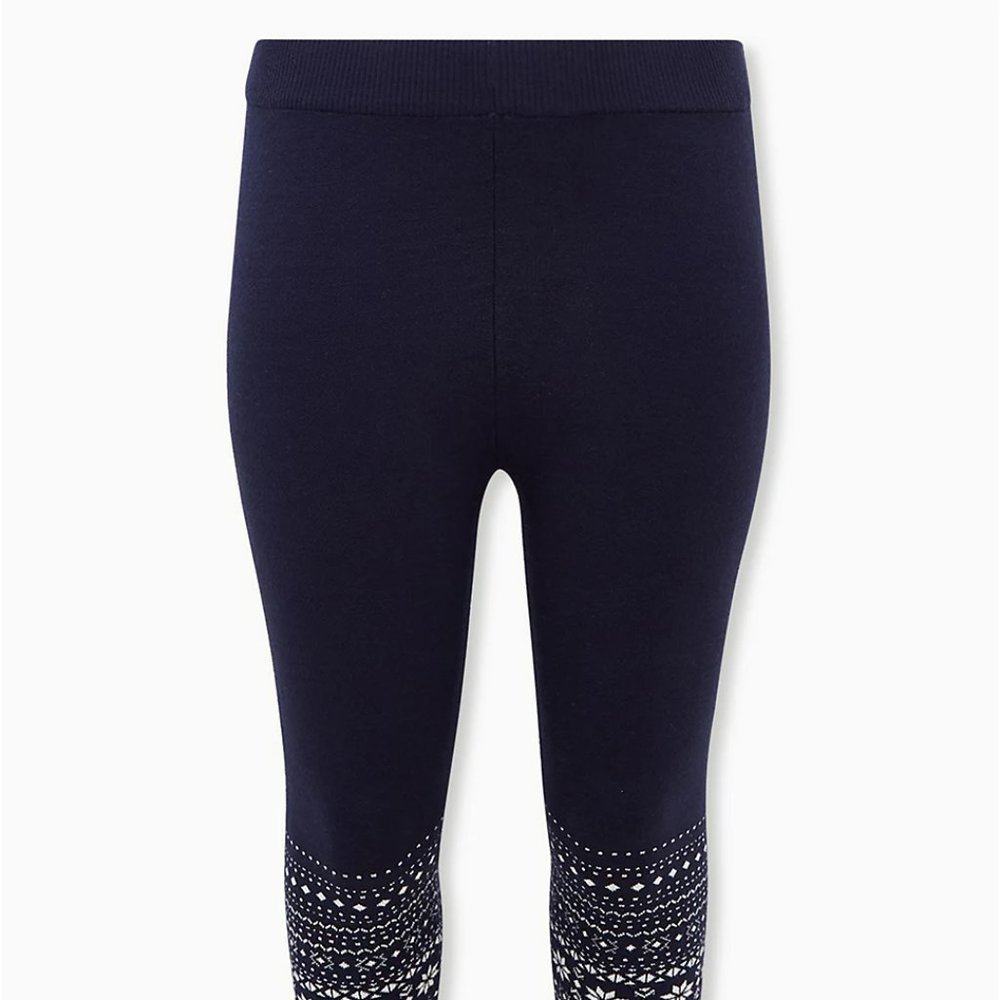 Torrid- 1X Leggings Sweater Knit Navy Blue Skulls Fair Isle Stretch Pants Plus - Picture 2 of 5